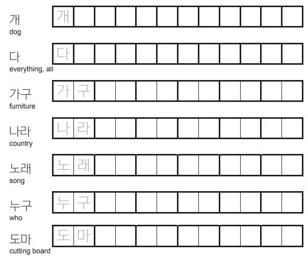 Beginner Exercises Hangul Alphabet